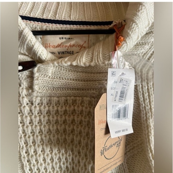 Weatherproof Vintage Cream Cable Knit Sweater Men's XL NWT - Picture 10 of 12